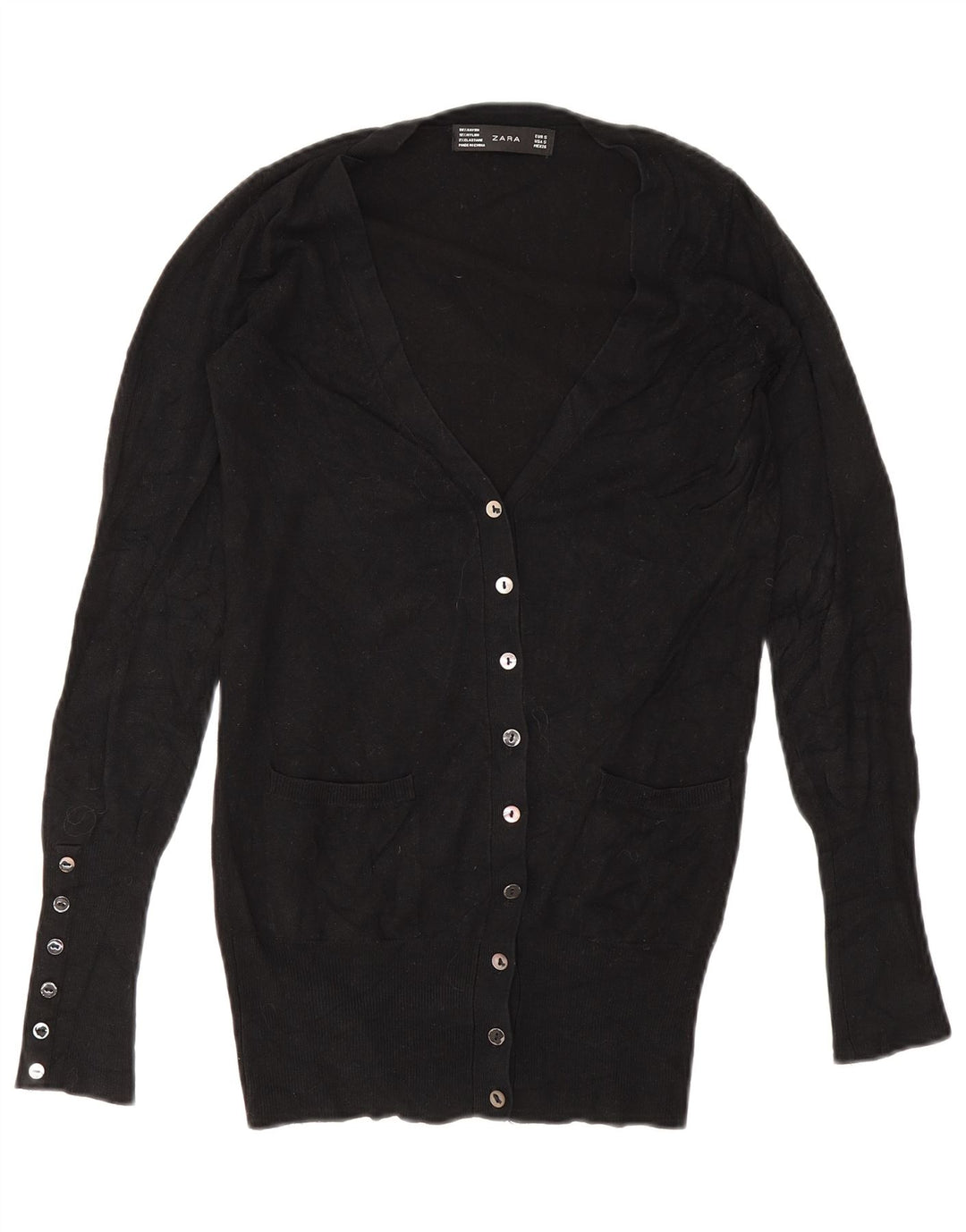 Zara Dame Cardigan Sweater UK 10 Small Black Rayon