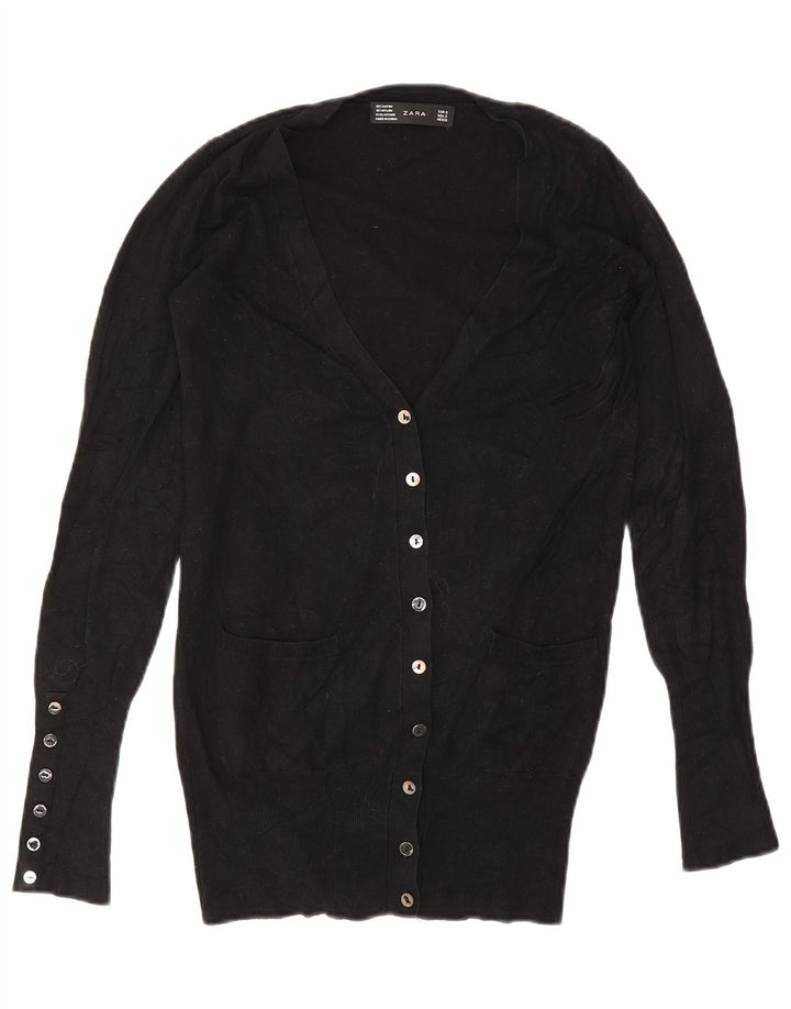 Zara Dame Cardigan Sweater UK 10 Small Black Rayon