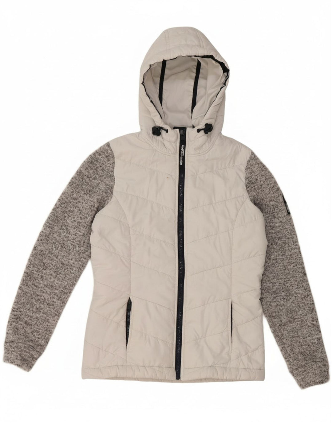 Superdry Polstret hættejakke til kvinder UK 8 Lille hvid farveblok
