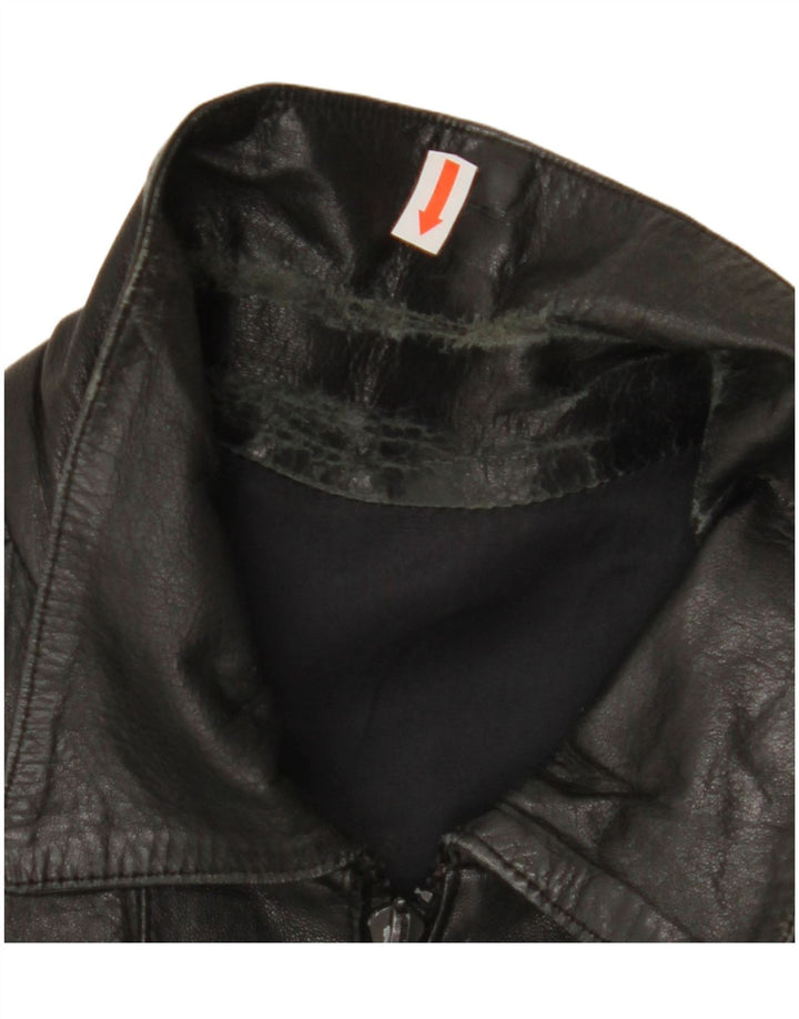 Vintage Dame Crop Læderjakke IT 44 Medium Sort