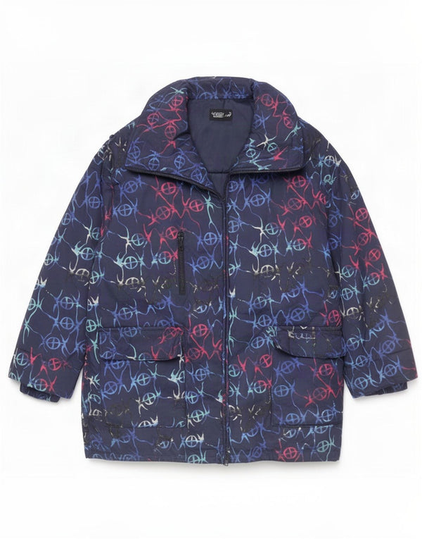 FUCHS & SCHMITT Womens Hooded Padded Jacket UK 16 Large Navy Blue Geometric