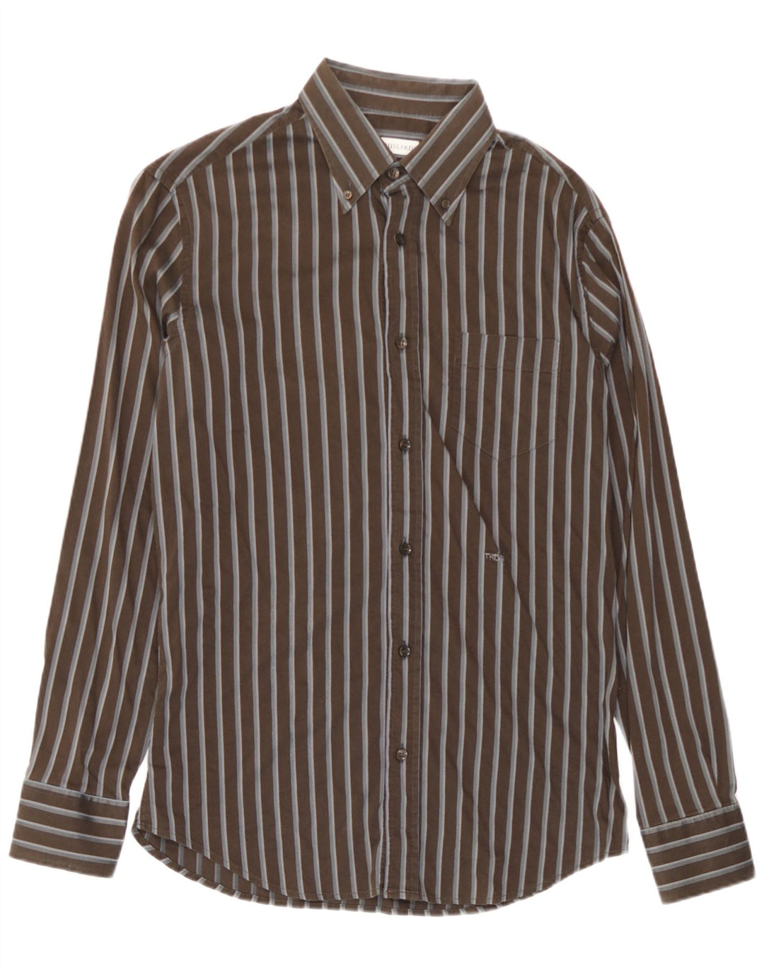 Trussardi herreskjorte stor brun stribet bomuld