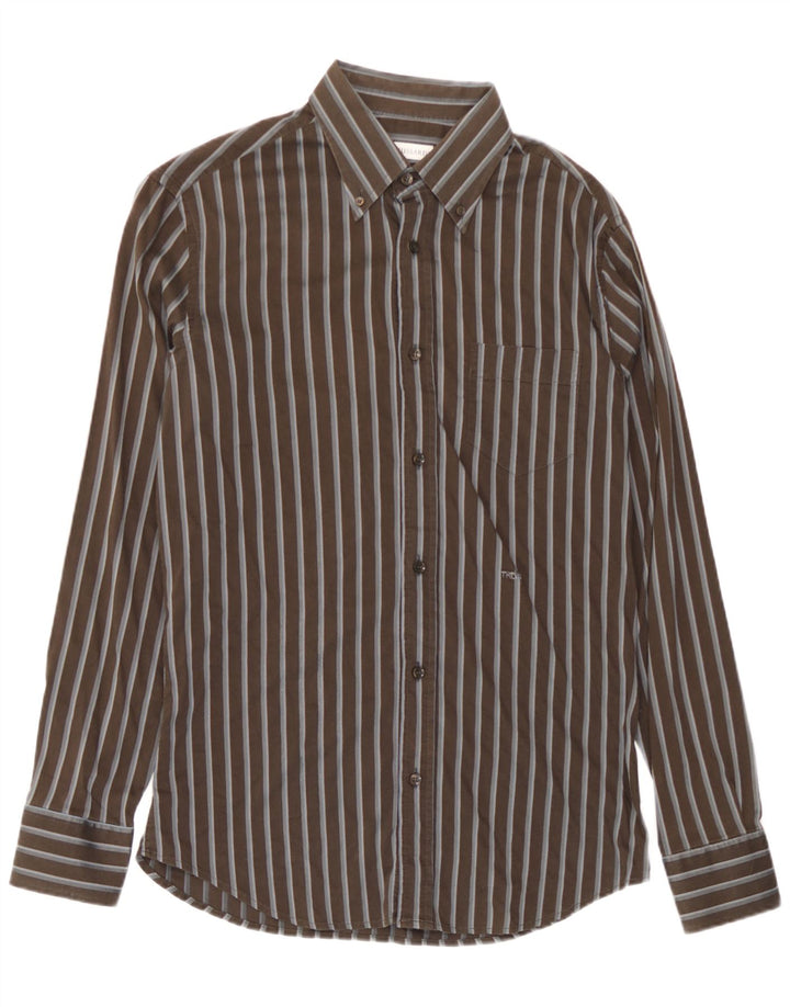 Trussardi herreskjorte stor brun stribet bomuld