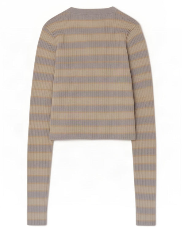 Zara Womens Crop Cardigan Top UK 8 Lille blå stribet viskose