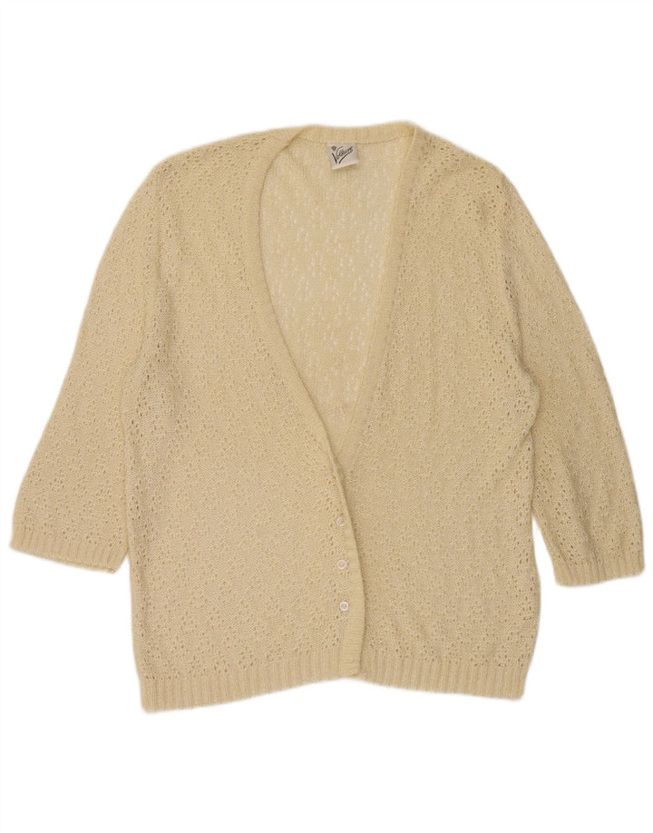 Vintage dame cardigan sweater med 3/4 ærmer IT 44 Medium Beige Viscose