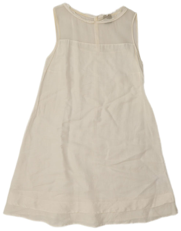 Vintage dame ærmeløs A-line kjole US 2 XS hvid linned