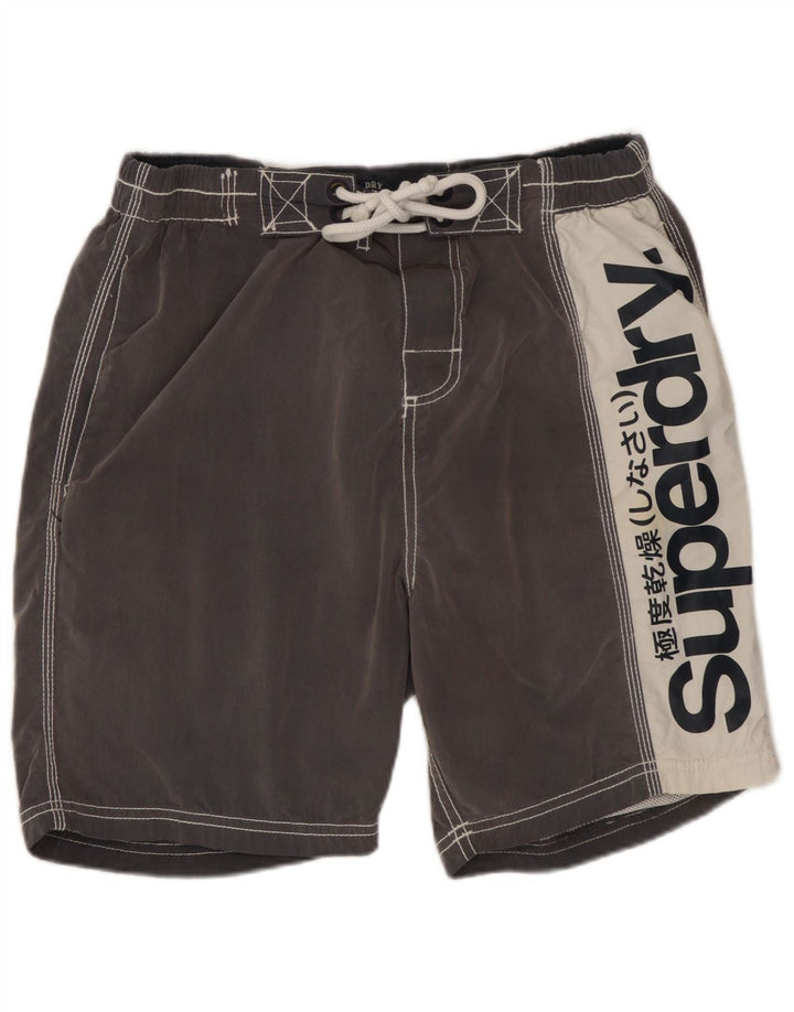 Superdry Grafiske svømmeshorts til mænd mellemgrå Colourblock Bomuld