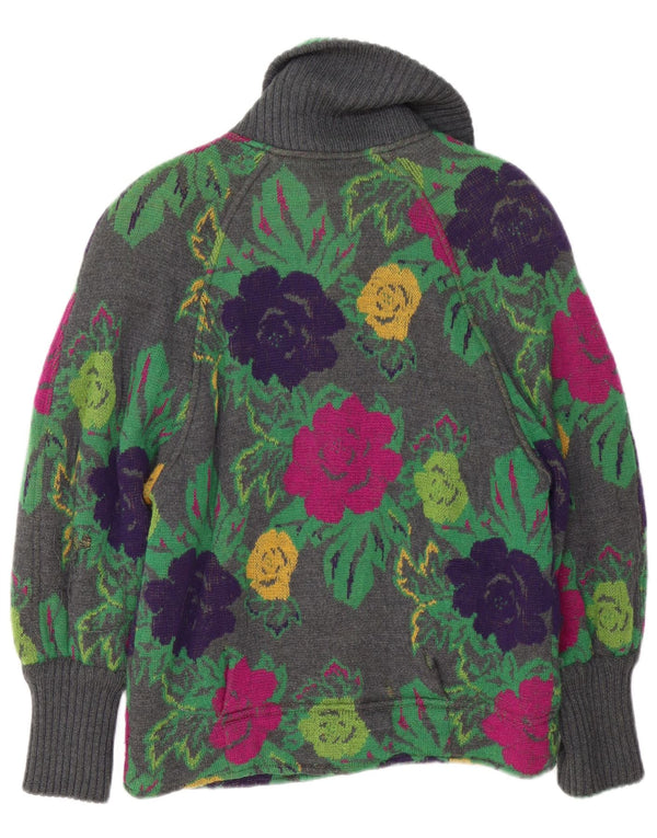 Vintage dame cardigan sweater UK 16 Large Grey Floral