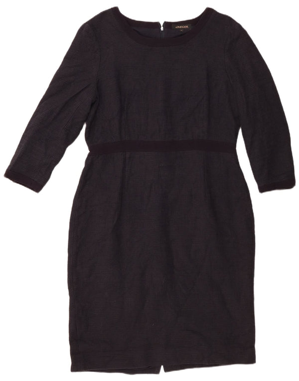 Jaeger Womens 3/4 Sleeve Sheath Dress UK 16 Large Navy Blue Cotton