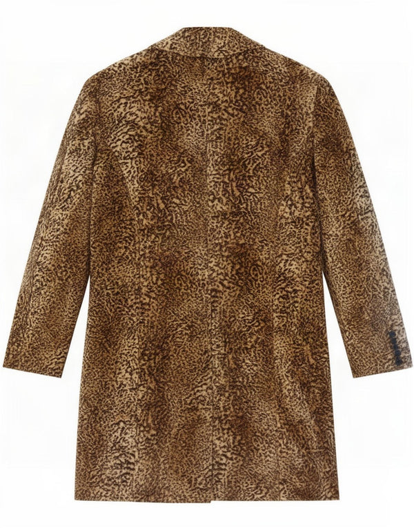 Vintage Dame imiteret Pels Overfrakke UK 10 Small Brown Animal Print Polyester