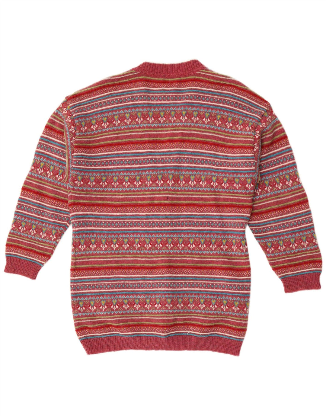 Stefanel Dame Cardigan Sweater UK 14 Medium Red Fair Isle Wool