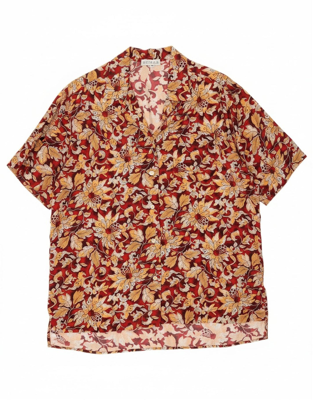 VINTAGE Womens Short Sleeve Shirt UK 14 Medium Red Floral Vintage Vintage and Second-Hand Vintage from Messina Hembry 