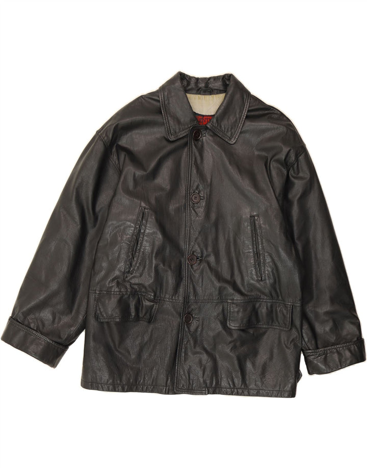 VINTAGE Mens Leather Jacket IT 50 Large Black Leather Vintage Vintage and Second-Hand Vintage from Messina Hembry 
