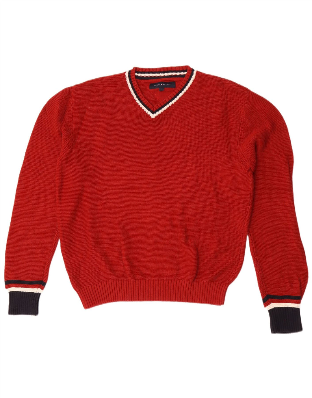 Tommy Hilfiger Herre V-hals sweater Medium Rød Colourblock Bomuld