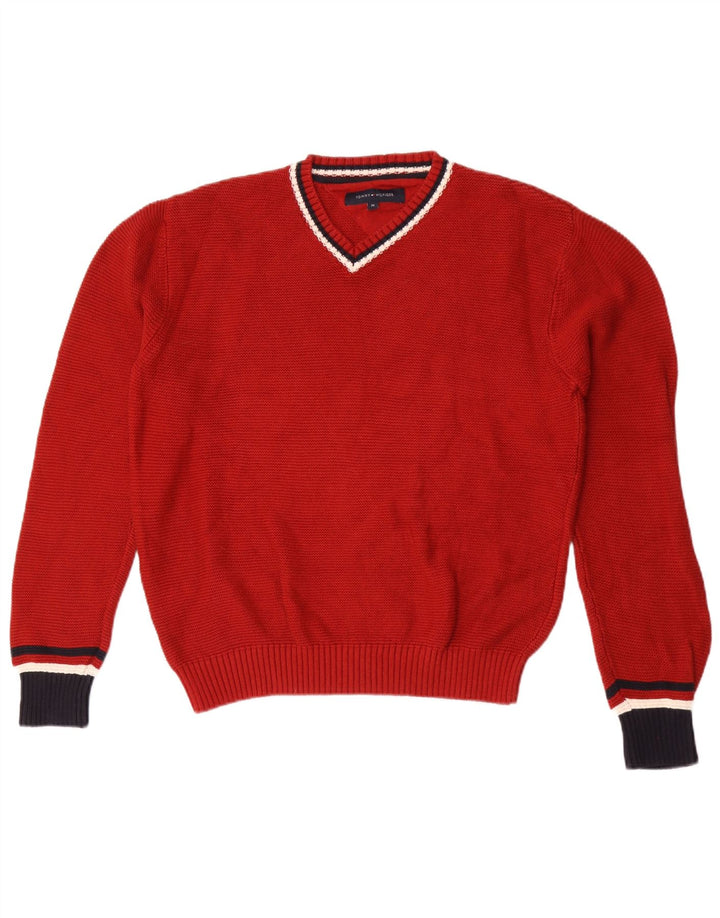 Tommy Hilfiger Herre V-hals sweater Medium Rød Colourblock Bomuld