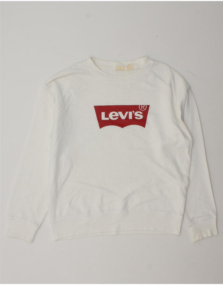 LEVI'S Womens Graphic Sweatshirt Jumper UK 14 Medium White Vintage Levi's and Second-Hand Levi's from Messina Hembry 