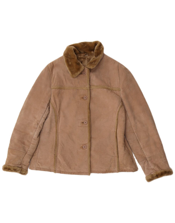 Avitano Dame Oversized Shearling Jacket EU 42 Large Beige