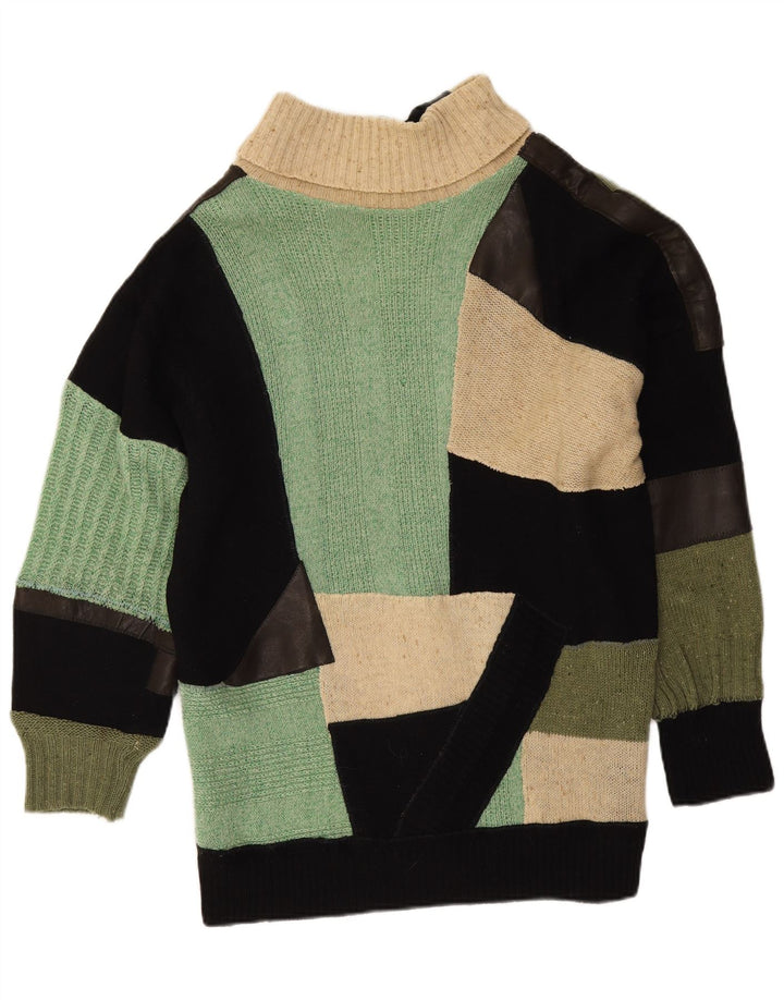 Vintage Dame Roll Neck Jumper Sweater UK 14 Stort flerfarvet patchwork
