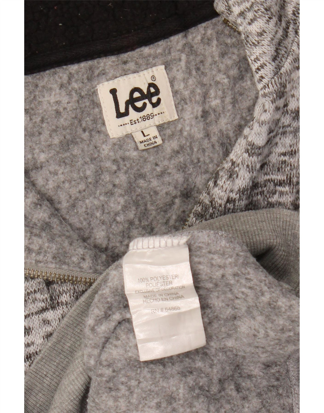 Lee Mens Zip Neck Sweatshirt Jumper Large Grå Flecked Polyester