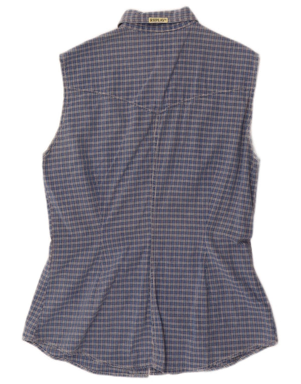 Replay Womens Sleeveless Shirt UK 18 XL Blue Check Cotton