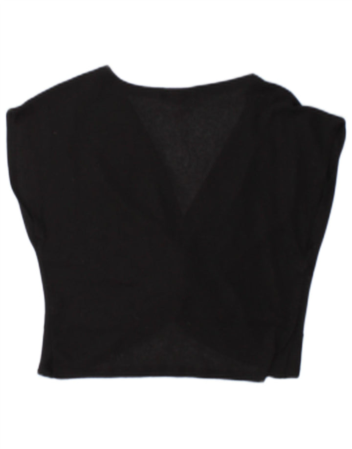 Zara Womens Crop Bluse Top UK 10 Small Black Polyester