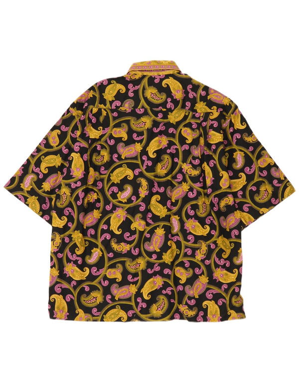 Vintage kortærmet herreskjorte medium gul Paisley bomuld