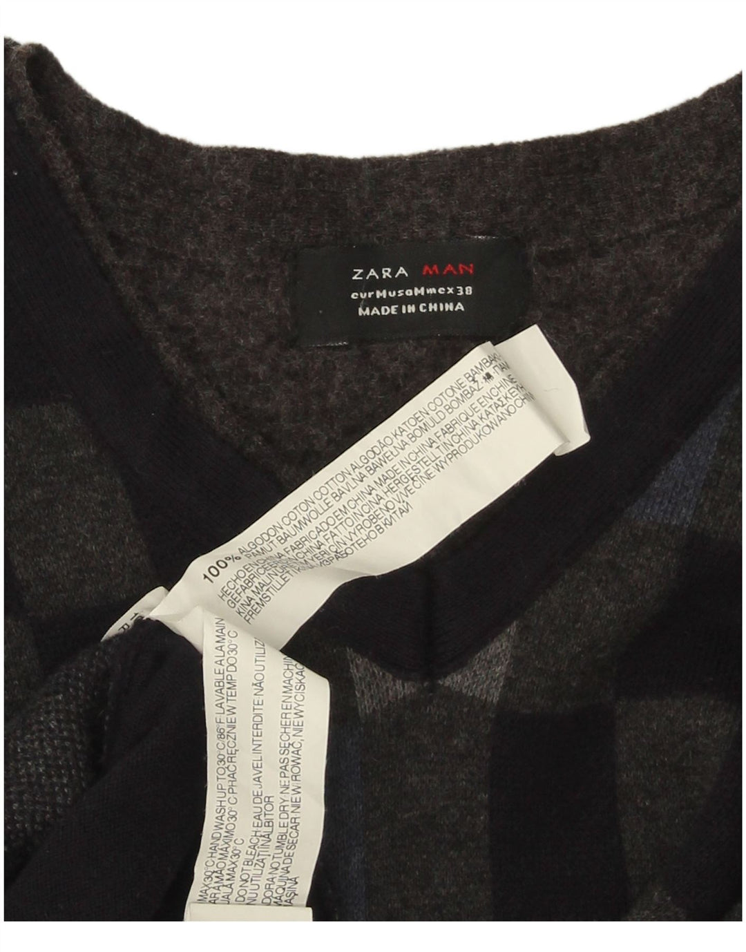 Zara Herre V-hals sweater Medium Sort Geometrisk Bomuld