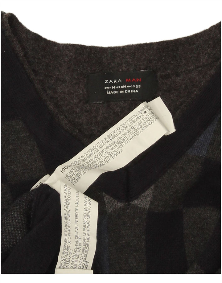 Zara Herre V-hals sweater Medium Sort Geometrisk Bomuld