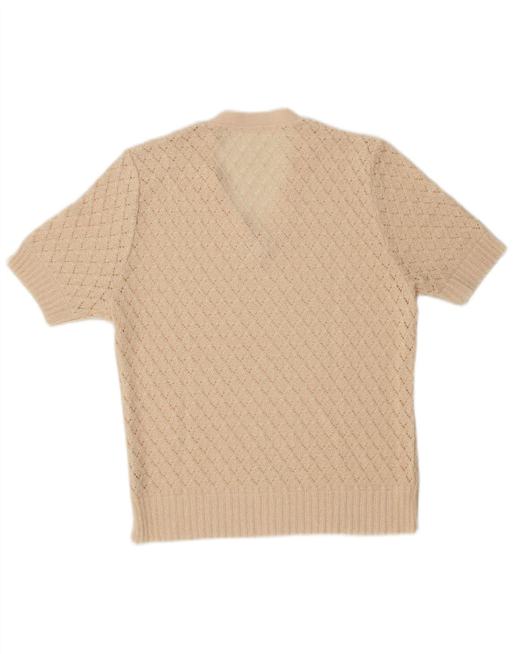 VINTAGE Dame Kortærmet V-hals sweater IT 42 Medium Off White