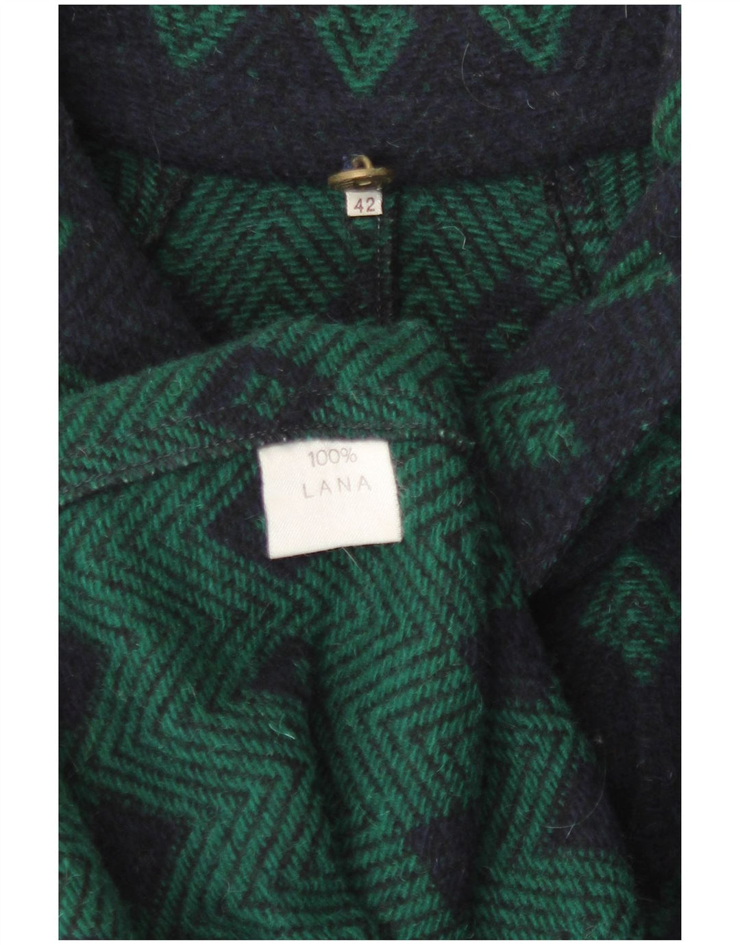 Vintage Dame Loose Fit Overfrakke IT 42 Medium Navy Blue Argyle/Diamond