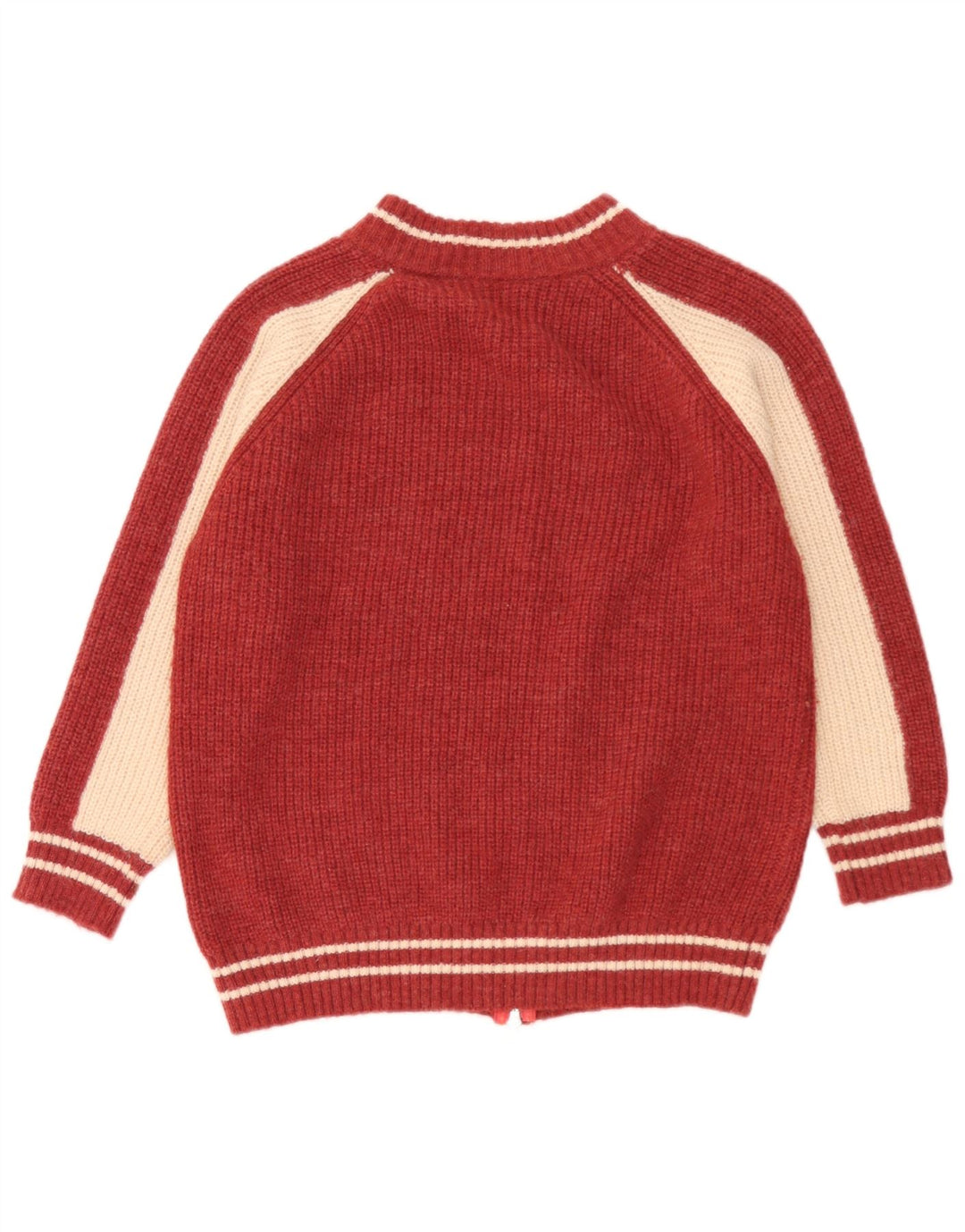 Vintage dame cardigan sweater med fuld lynlås UK 14 Medium Red Colourblock