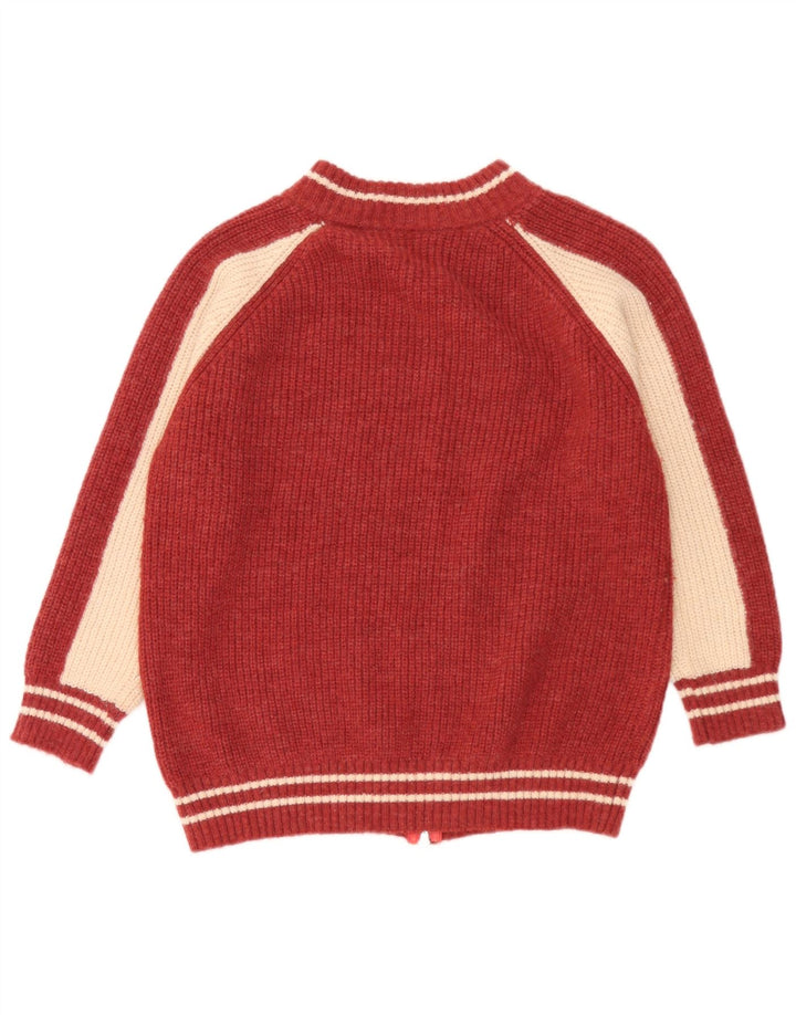 Vintage dame cardigan sweater med fuld lynlås UK 14 Medium Red Colourblock
