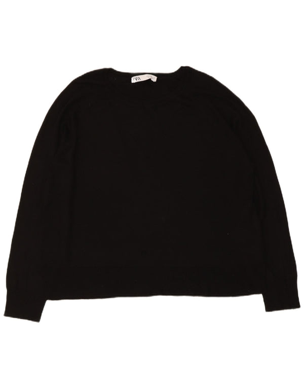 Zara Womens Crew Neck Jumper Sweater UK 16 Large Black Viscose