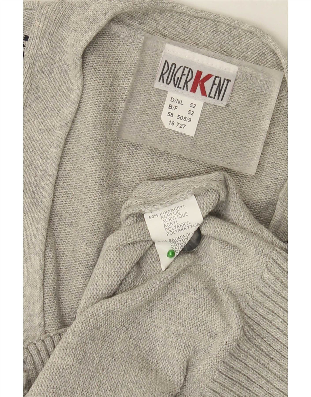 Roger Kent Herre Cardigan Sweater IT 52 Large Grey Argyle/Diamond