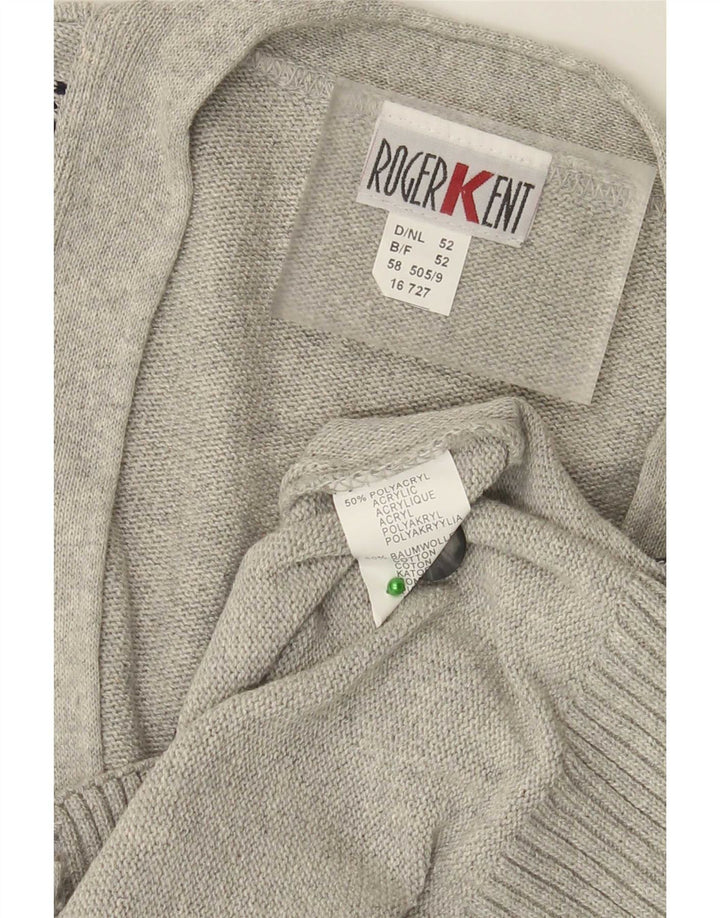 Roger Kent Herre Cardigan Sweater IT 52 Large Grey Argyle/Diamond