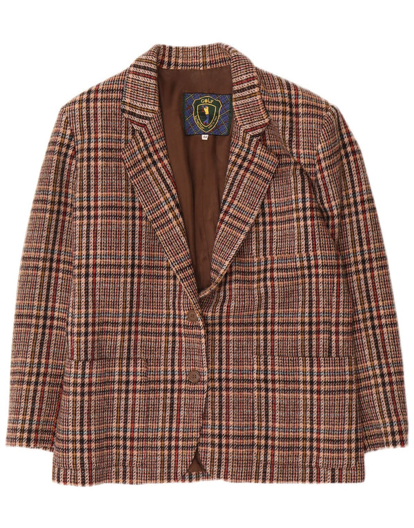 Vintage Womens 2 Button Blazer Jacket IT 44 Medium Brown Houndstooth Wool