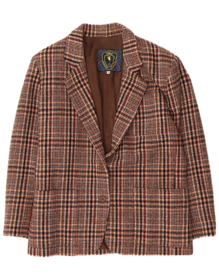 Vintage Dame 2-knaps blazerjakke IT 44 Medium Brun Houndstooth Uld