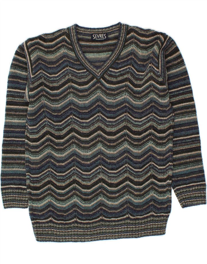 SEVRES Mens Crew Neck Jumper Sweater Medium Multicoloured Chevron Acrylic Vintage Sevres and Second-Hand Sevres from Messina Hembry 
