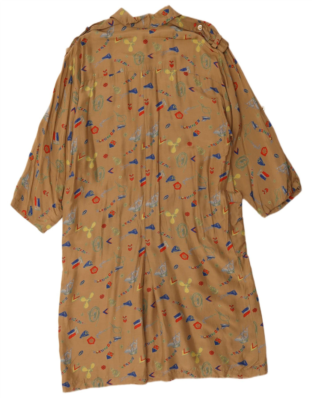 Vintage kvinders abstrakt mønster skjortekjole EU 44 XL Brun Geometrisk