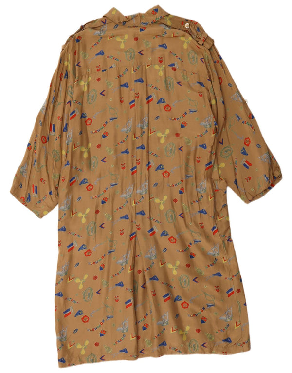 Vintage kvinders abstrakt mønster skjortekjole EU 44 XL Brun Geometrisk