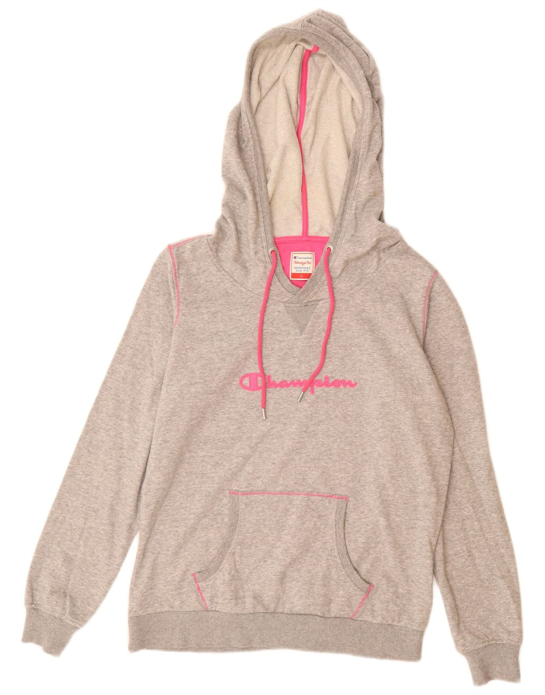 CHAMPION Dame Heritage Fit Grafisk hættetrøje trøje UK 16 Stor grå bomuld
