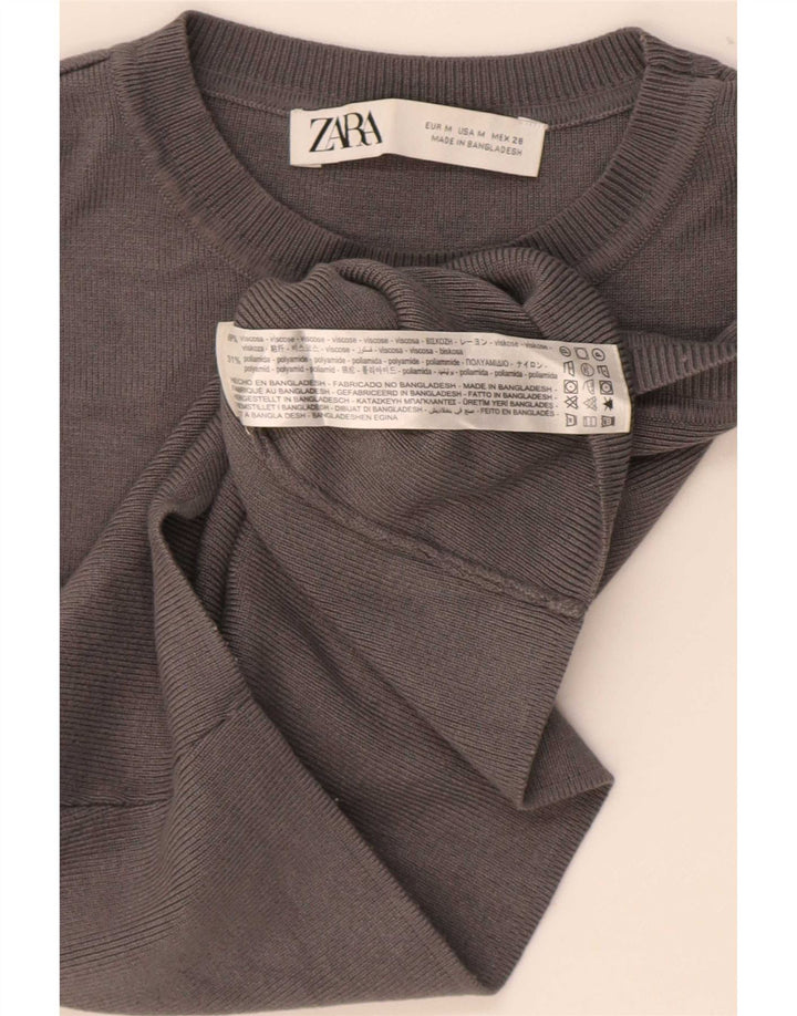 Zara Womens Crop Vest Top UK 12 Medium Grey Viscose