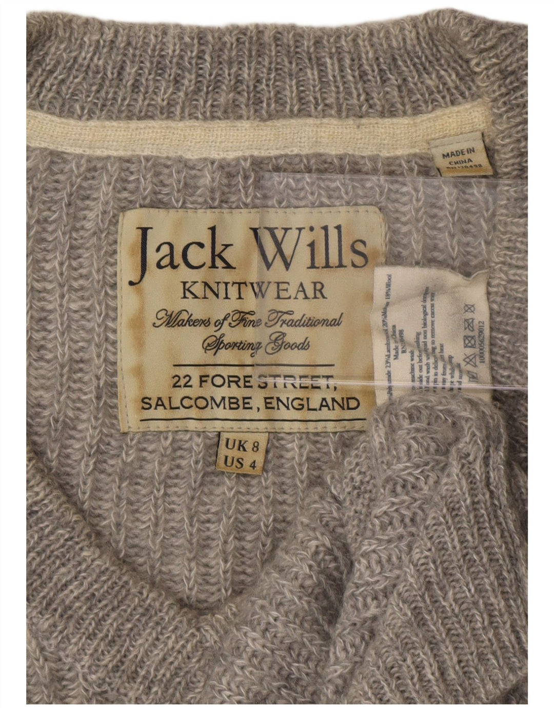 Jack Wills Dame V-hals sweater UK 8 Lille grå polyester
