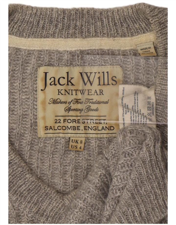 Jack Wills Dame V-hals sweater UK 8 Lille grå polyester