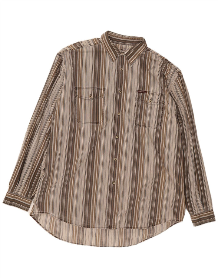 Marlboro Classics Herre Utility Shirt 3XL Brun Stribet Bomuld