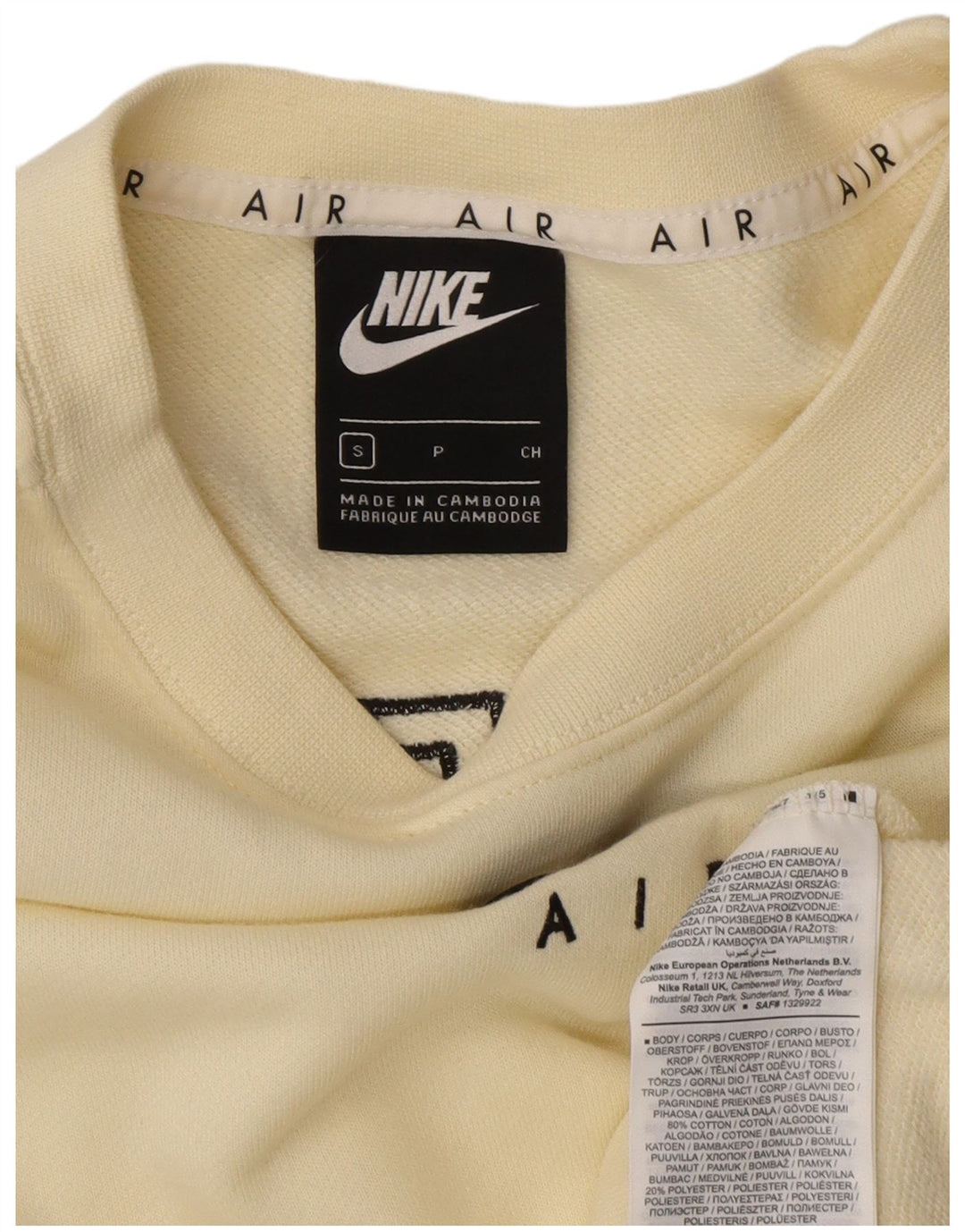 NIKE Womens Crop Graphic Sweatshirt Jumper UK 10 Small Off White Bomuld