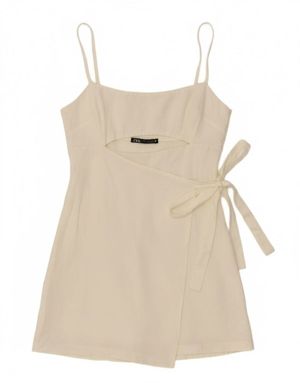 Zara Womens Front Tie Tunic Top UK 12 Medium White Lyocell