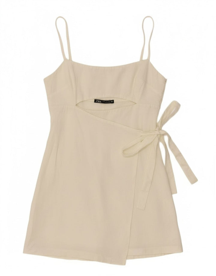 Zara Womens Front Tie Tunika Top UK 12 Medium White Lyocell