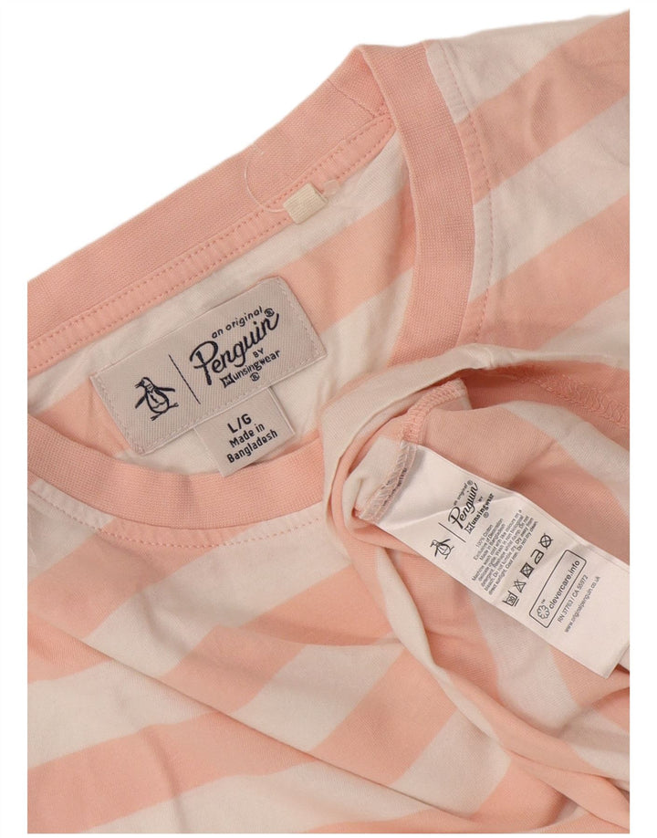 Penguin Herre T-Shirt Top Stor Pink Stribet Bomuld
