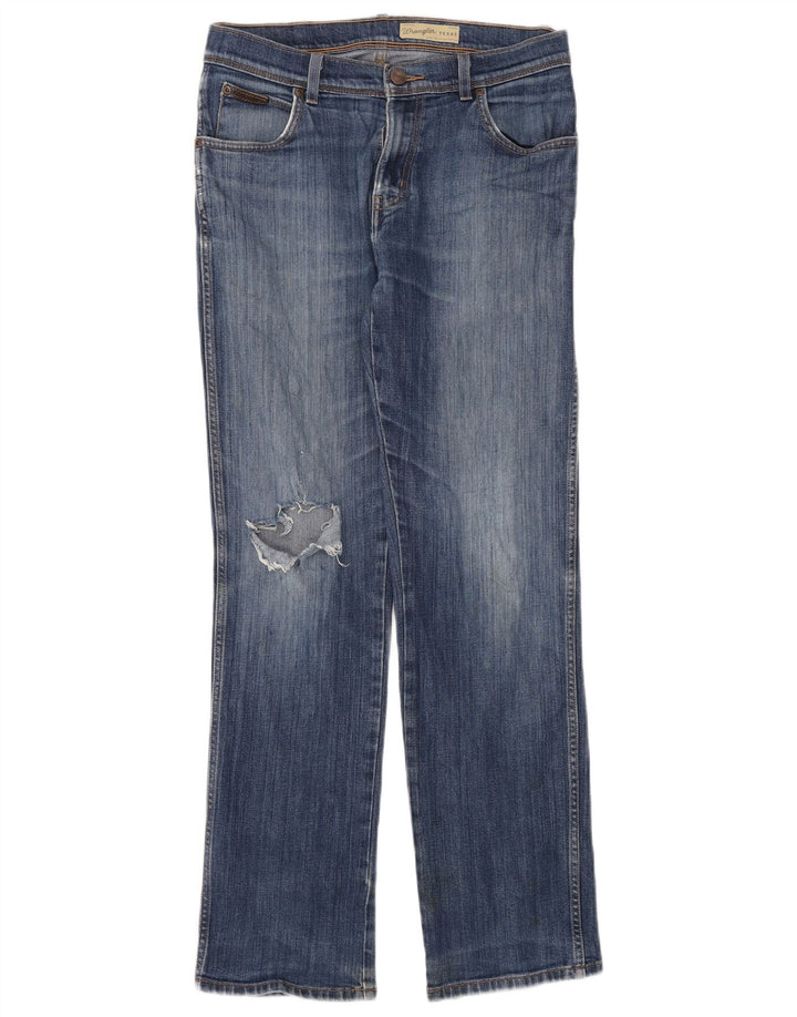 Wrangler Dame Texas Stretch Distressed Straight Jeans W32 L32 Blå Bomuld